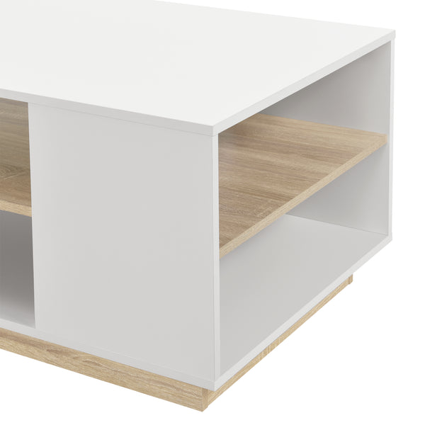 Couchtisch Trelleborg 100x60x46 cm mit 2 Ablagen Weiß/Eiche en.casa