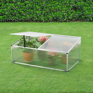 Frühbeet Hoorn mit Zweigeteiltem Dach 100x60x40 cm Aluminium Polycarbonat en.casa