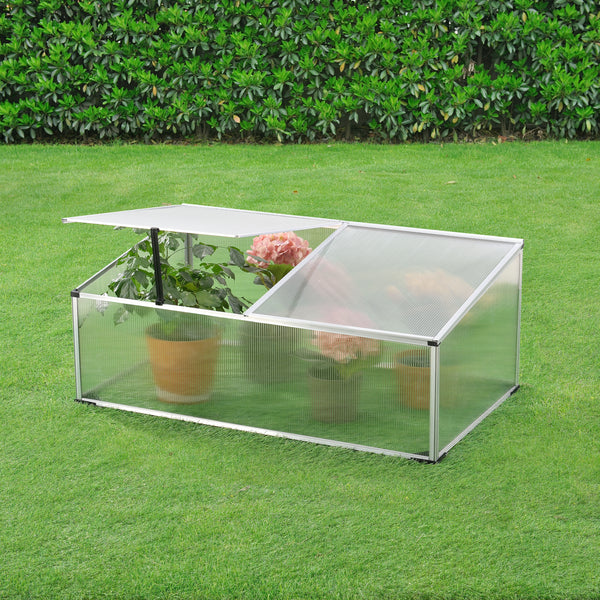 Frühbeet Hoorn mit Zweigeteiltem Dach 100x60x40 cm Aluminium Polycarbonat en.casa