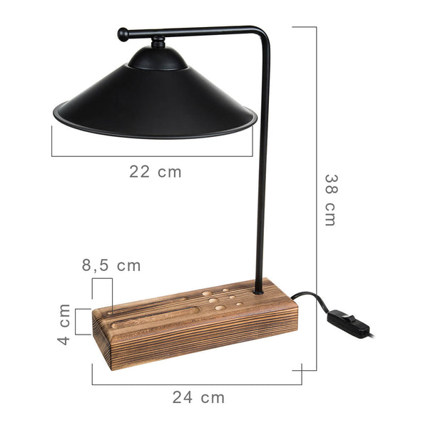 Tischleuchte Folkestone E27 Massivholz Metall Schwarz / Holz [lux.pro]