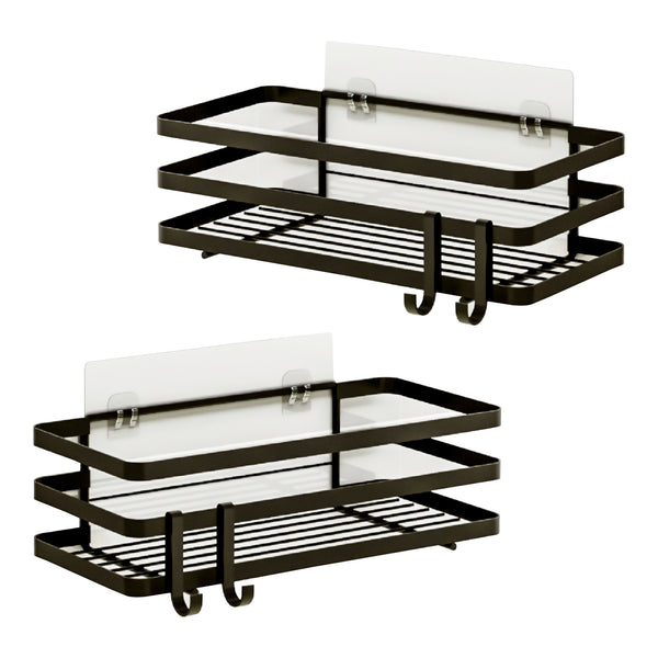 Duschablage ohne Bohren Pertunmaa 2er Set 25x12x7,5cm Schwarz [en.casa]