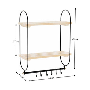 Wandregal Pielavesi mit 6 Haken Schwarz/Natur [en.casa]