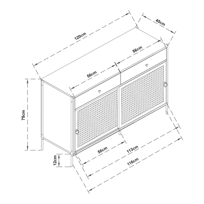 Maßskizze Fernsehschrank Tysnes 120x40x75 cm Eiche/Schwarz [en.casa]