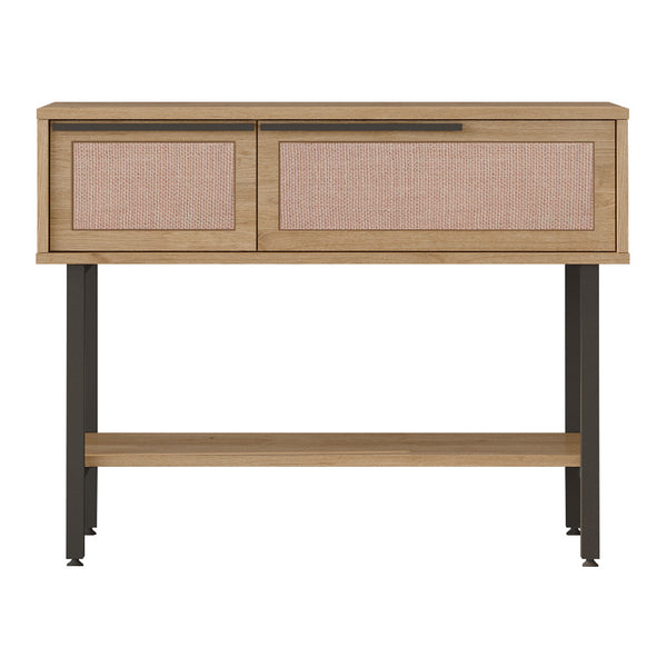 Konsolentisch Kvænangen 100x30x76 cm Eiche/Rattanoptik [en.casa]