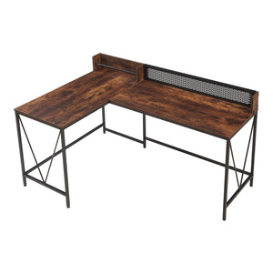 Schreibtisch Frelvepirg mit Rückwand L-förmig 165x110x75 cm Walnussoptik [en.casa]