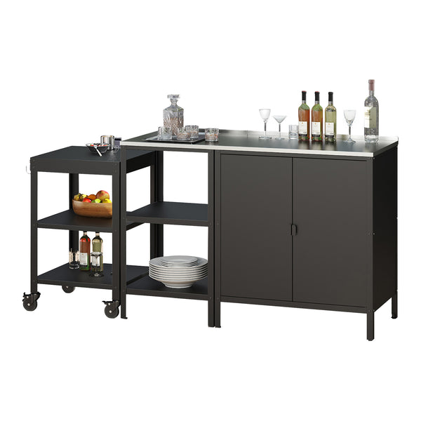 Outdoorset Bolognano Standregal Schrank und Servierwagen Schwarz, matt [casa.pro]