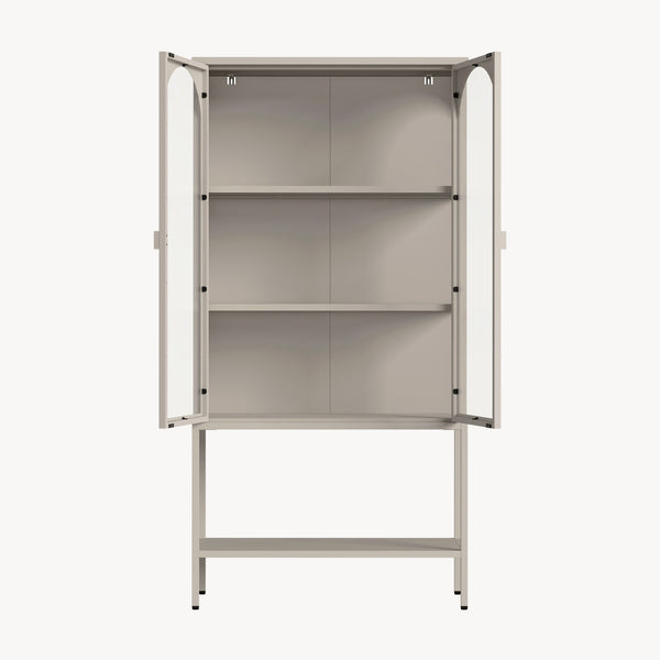 Vitrinenschrank Klippestad Stahl 160x80x35 cm Kamelfarben [en.casa]