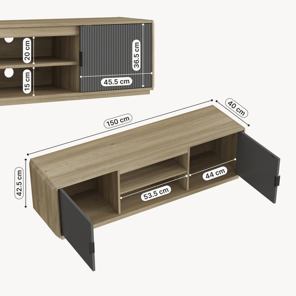 Fernsehschrank Trömi 150x40x43 cm Eicheoptik/Grau [en.casa]