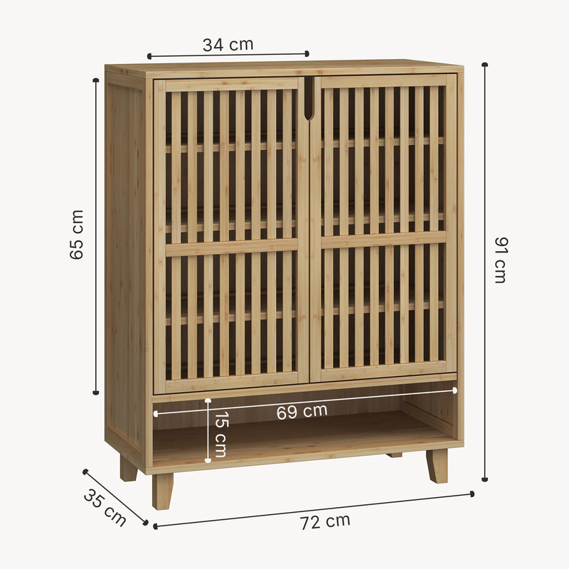 Maßskizze Schuhschrank Sirgerg 91x72x35 cm Bambus Natur [en.casa]