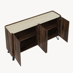Sideboard Trorlon 160x40x83 cm Walnussoptik/Travertin [en.casa]