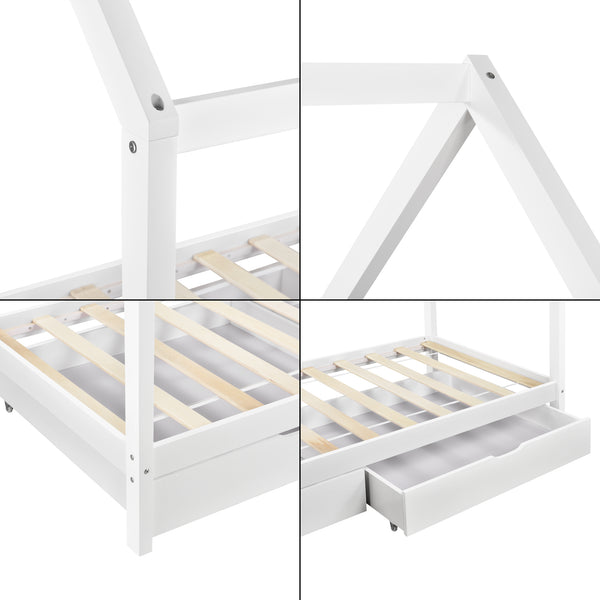 Kinderbett Lund 90x200 cm mit Schubladen Kiefernholz Weiß en.casa