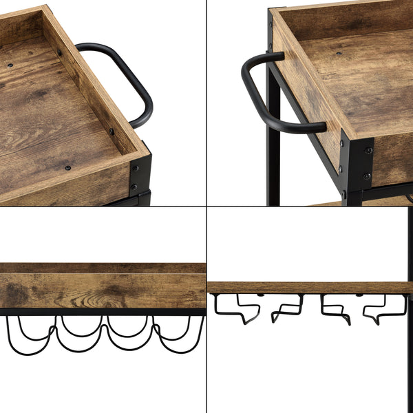 Servierwagen Thalwil 89,5 x 67 x 40 cm Rollwagen mit Flaschenhalter Schwarz/Holzfarben en.casa
