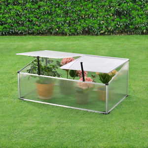 Frühbeet Hoorn mit Zweigeteiltem Dach 100x60x40 cm Aluminium Polycarbonat en.casa