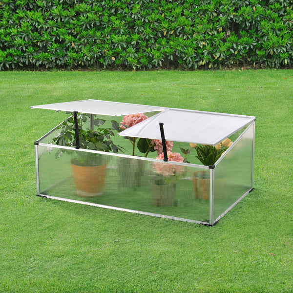 Frühbeet Hoorn mit Zweigeteiltem Dach 100x60x40 cm Aluminium Polycarbonat en.casa