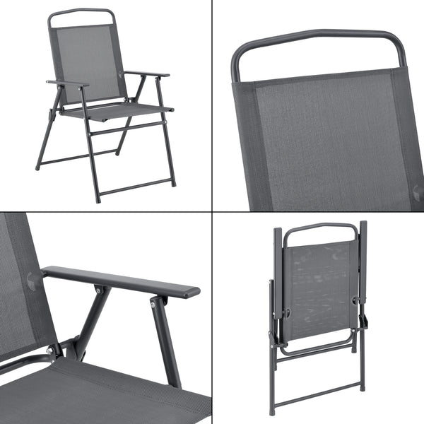 Gartenmöbel-Set Milagro Stühle mit Tisch 4 Stühlen und Sonnenschirm Schwarz Dunkelgrau en.casa