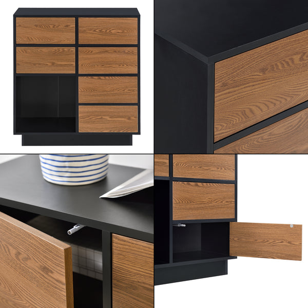 Beistellschrank Krokom 88x80x30 cm Schwarz/Dunkler Holzton en.casa