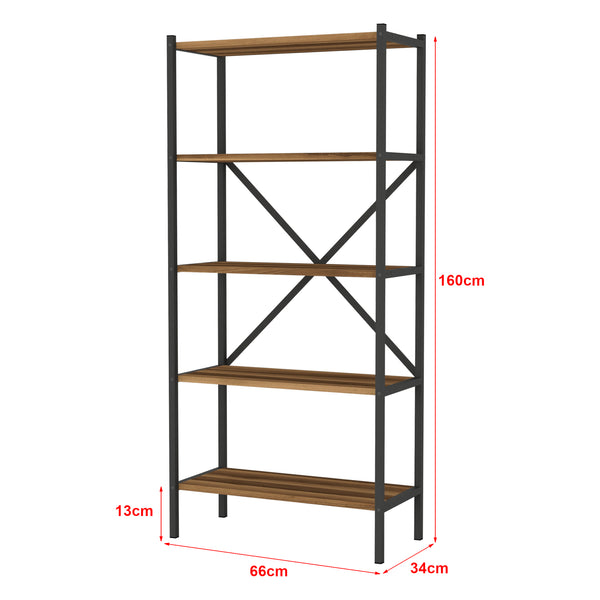 Küchenregal Tomelilla 160x66x34 cm Walnuss/Anthrazit [en.casa]
