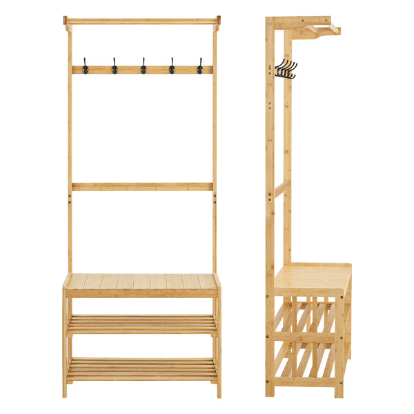 Garderobenständer Tornio 168 x 70 x 35 cm aus Bambus Natur [en.casa]