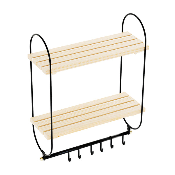Wandregal Pielavesi mit 6 Haken Schwarz/Natur [en.casa]