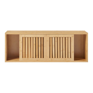 Wandregal Grums mit zwei Schiebetüren 92,5x20x33cm Bambus [en.casa]