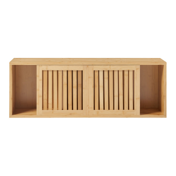 Wandregal Grums mit zwei Schiebetüren 92,5x20x33cm Bambus [en.casa]