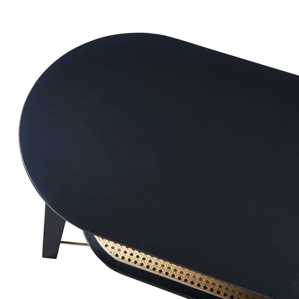 Couchtisch Taivalkoski 120x43x40 cm Schwarz/Rattanoptik [en.casa]