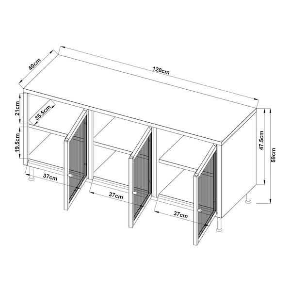 TV-Schrank Lindau Stahl 120x40x59 cm Cremeweiß [en.casa]