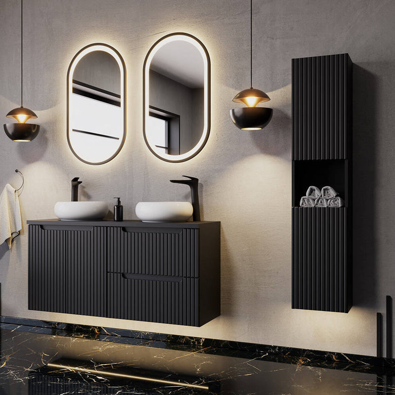 Maßskizze Hochschrank Skelbolu 140x30x25 cm Schwarz [en.casa]