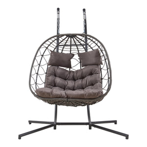 Doppel-Hängesessel Skense mit Gestell 198x156x98 cm Grau [en.casa]