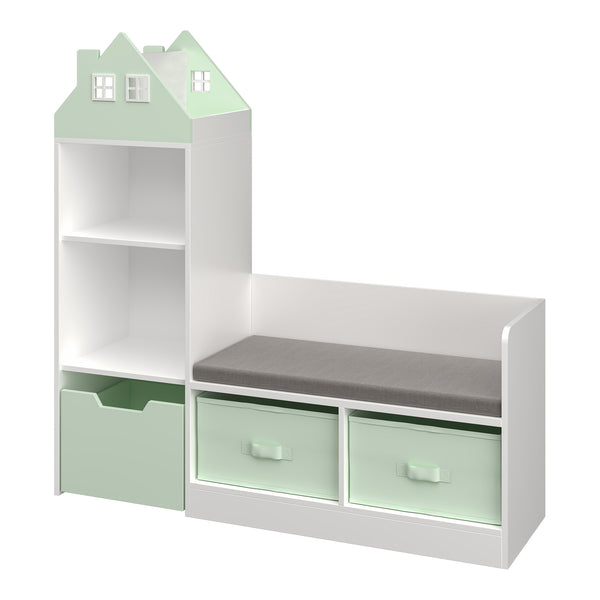 Kindersitzbank mit Regal Vipsali 100x99x30 cm Mintgrün/Weiß [en.casa]