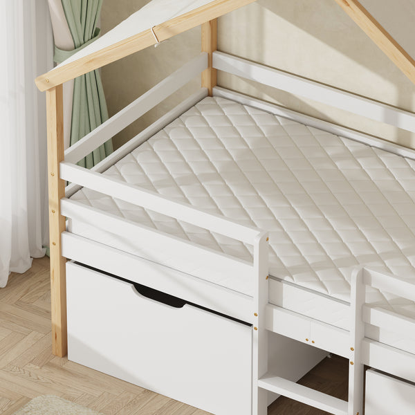 Hausbett Surnadal 90x200 cm Kiefernholz Weiß/Natur [en.casa]
