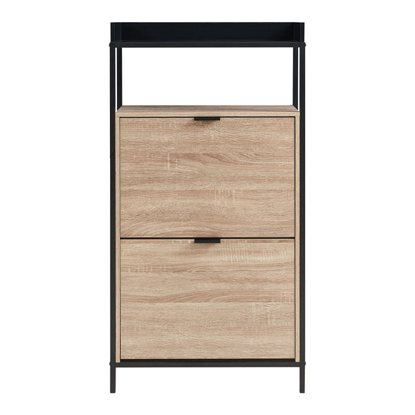 Schuhkipper Belana mit 2 Klappen 116x60x24 cm Schwarz/Eicheoptik [en.casa]