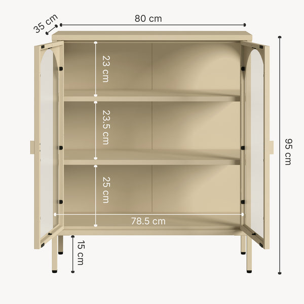 Vitrinen-Sideboard Klippestad Stahl 95x80x35 cm Kamelfarben [en.casa]