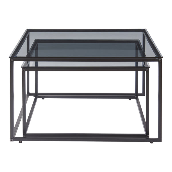 Couchtisch 2er Set Tromlaslo Rauchglas, grau [en.casa]