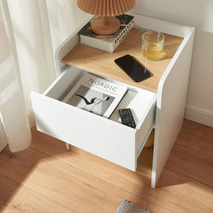 Nachttisch Kuorshare 55x42x37 cm Weiß/Eicheoptik [en.casa]