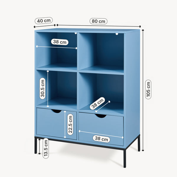 Bücherregal mit 2 Schubladen Colwyn 105x80x40 cm Blau [en.casa]