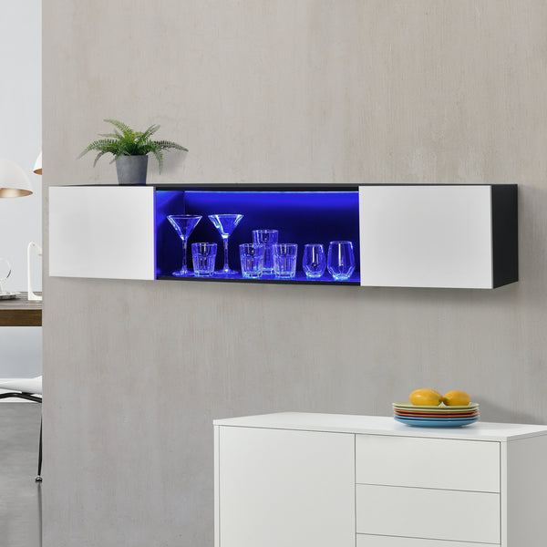 Hängeboard Thabong 150x30x30 cm mit LED Beleuchtung Schwarz/Weiß en.casa