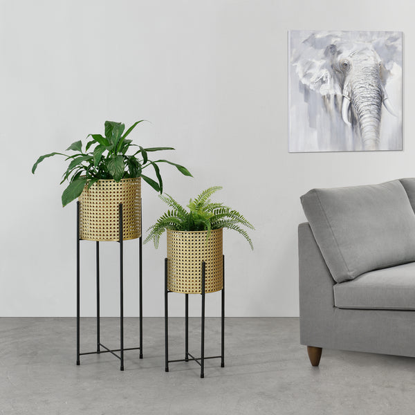 Blumentopf Ständer Mol 2-tlg. Schwarz-Goldfarben en.casa