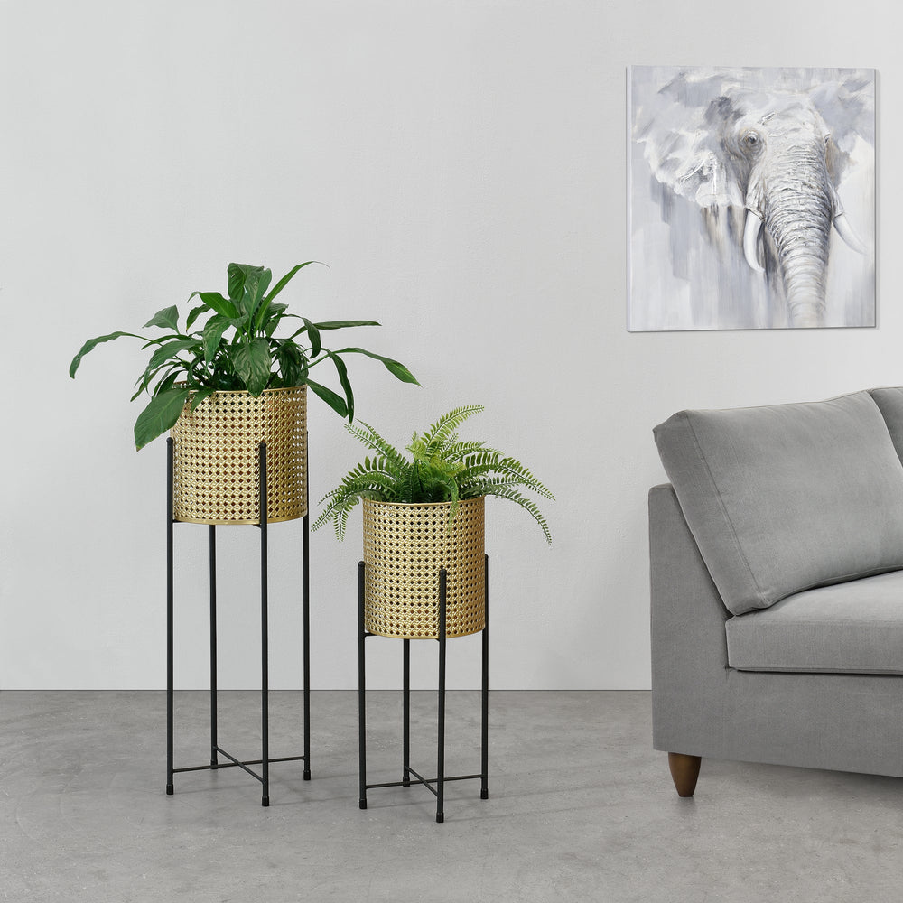 Blumentopf Ständer Mol 2 - tlg. Schwarz - Goldfarben en.casa - premiumXL