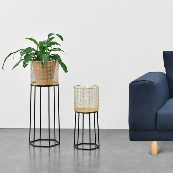 Blumentopf Ständer Merelbeke 2-tlg. Schwarz-Goldfarben en.casa