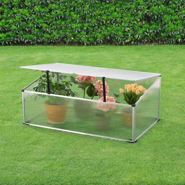 Frühbeet Hoorn mit Zweigeteiltem Dach 100x60x40 cm Aluminium Polycarbonat en.casa