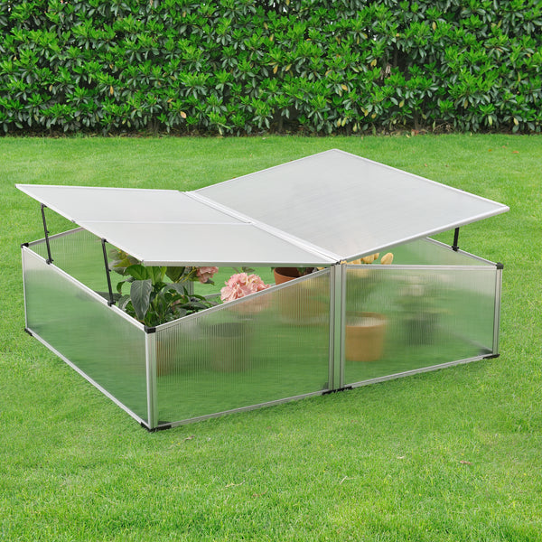 Frühbeet Mossel mit Doppeldach 100x120x40 cm Aluminium Polycarbonat en.casa