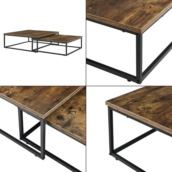 Couchtischset Haninge 2er Set rund Dunkler Holzton [en.casa]