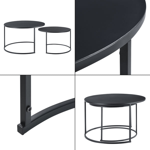 Couchtischset Korenica 2er-Set max. 20-20 kg Rund Schwarz [en.casa]