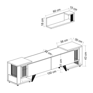 Fernsehtisch mit Regal und 2 Beistelltischen Glostrup Eicheoptik / Weiß [en.casa]