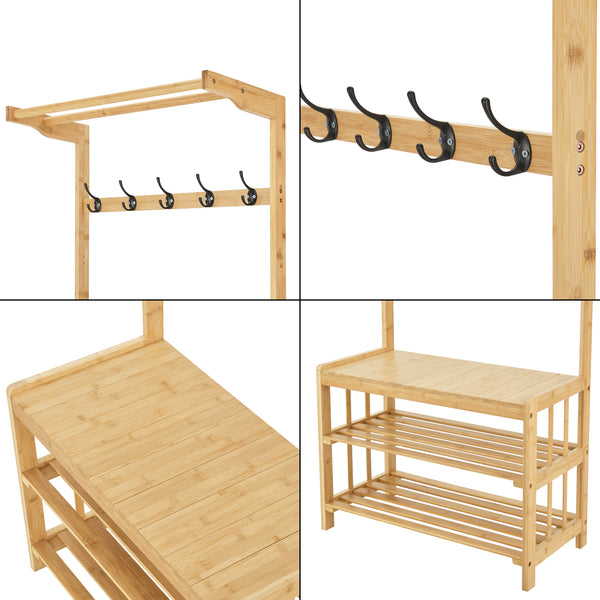 Garderobenständer Tornio 168 x 70 x 35 cm aus Bambus Natur [en.casa]