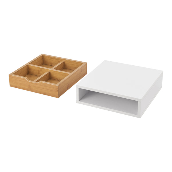 Schubladenbox Vieremä 9x30x31cm Weiß/Bambusoptik [en.casa]