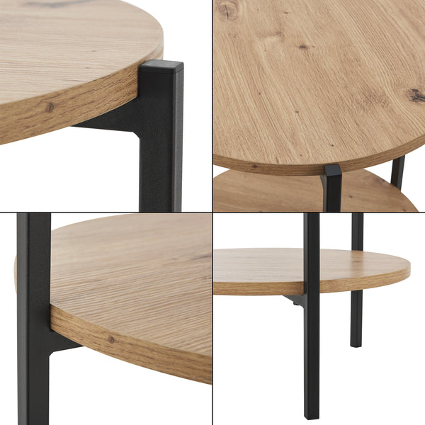 Beistelltisch Kuopio 50xØ40cm Schwarz/Holzoptik [en.casa]