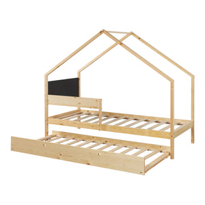 Hausbett Sodankylä 90x200cm mit Ausziehbett Kiefernholz Natur [en.casa]
