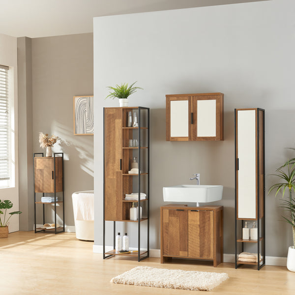 Spiegelschrank Namsskogan 50x60x15cm Walnussoptik [en.casa]